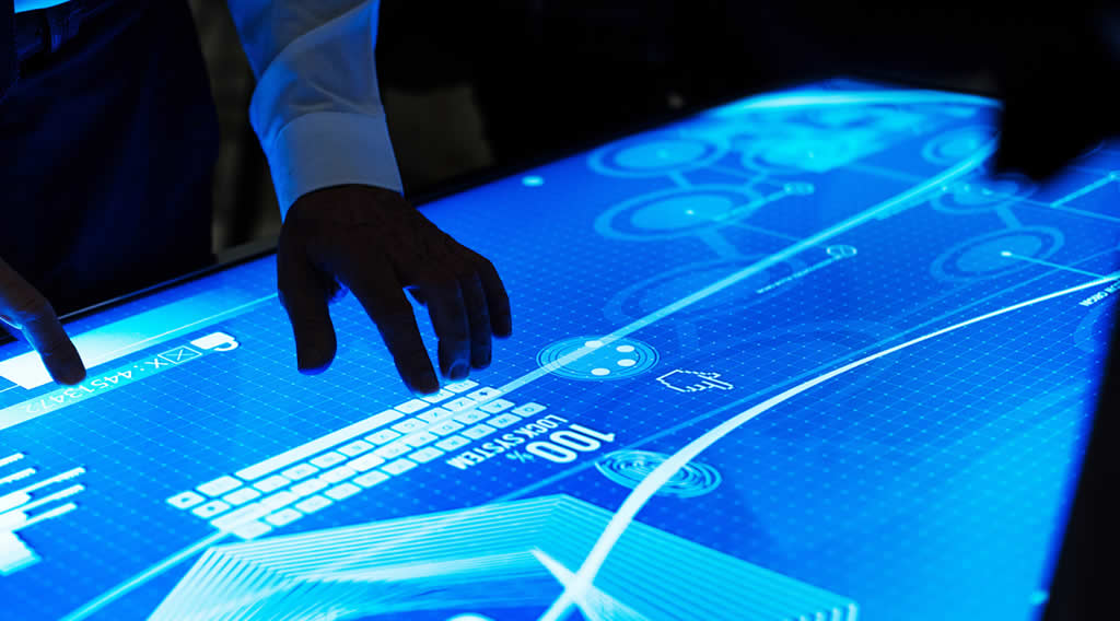 Technology meeting at cyber space table